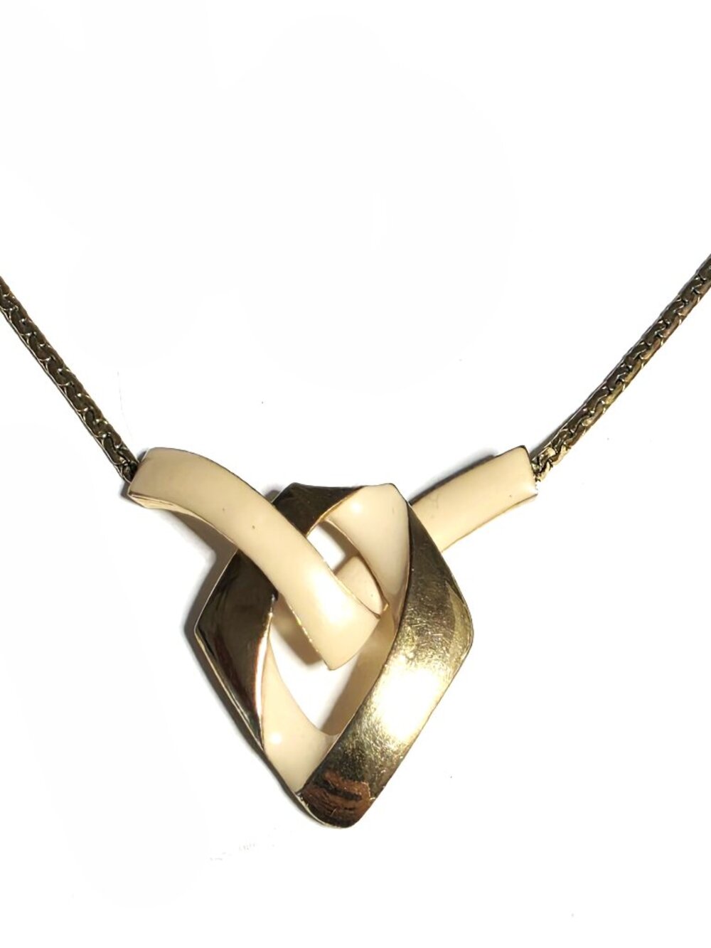 Cream & gold-tone 80s enamel necklace